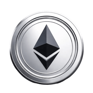 Floating graphic representation of an Ethereum ETH cryptocurrency coin element
